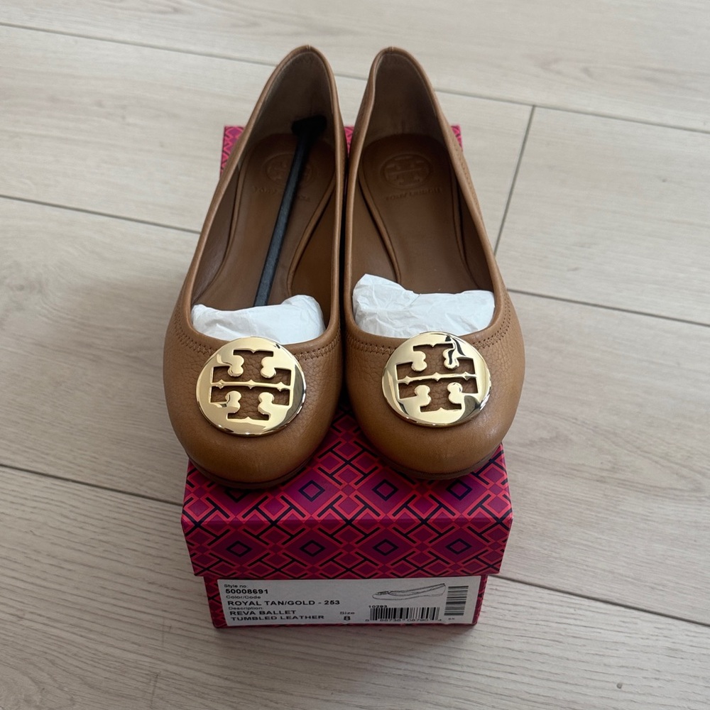 Tory Burch Reva Ballet Royal Tan/Gold Flats